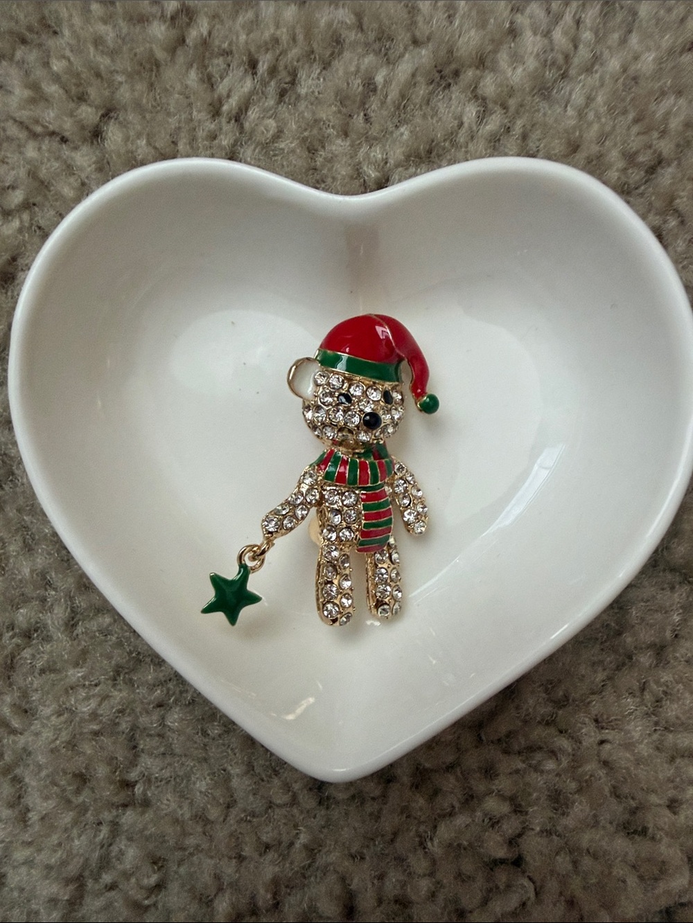 Sparkling Holiday Teddy Brooch - Red & Green - Accessory